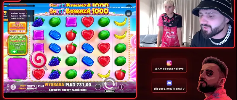 Interfejs streamu tvtrans na Kick